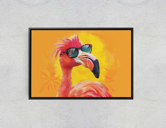Hipster Flamingo, Pop Art, Street Art, Graffiti Painting, Animal Sunglasses, Orange Blue, Fun Quirky, Large Art Print, Kids Room, Pink