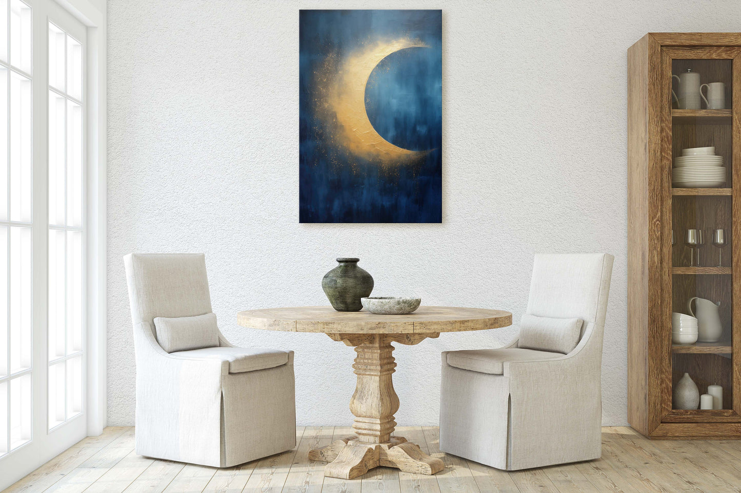 Gold Moon on Indigo, Moon Painting, Minimalist Art, Circle Indigo, Maximalist Art, Contemporary Decor, Celestial Art, Space Decor, Night Sky