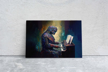Robot Piano Canvas Art Ready To Hang Large Print, Colorful Robot, Instrument