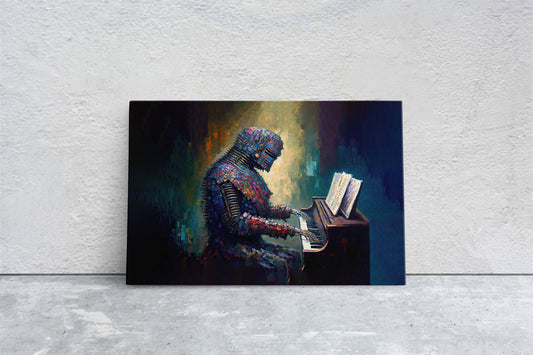 Robot Piano Canvas Art Ready To Hang Large Print, Colorful Robot, Instrument