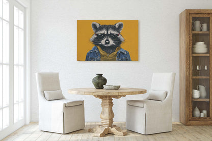 Hipster Racoon, Pop Art, Street Art, Graffiti Painting, Animal Sunglasses, Yellow, Fun Quirky, Large Art Print, Kids Room, Boys Room