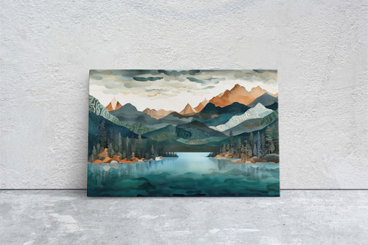 Lakeside Mountains on Canvas, Lake View mountains, Abstract Landscape, Modern Landscape, Neutral Tones, Subtle color, Watercolor Print