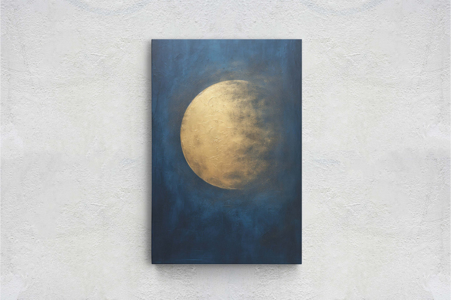 Gold Moon on Indigo, Moon Painting, Minimalist Art, Circle Indigo, Maximalist Art, Contemporary Decor, Celestial Art, Space Decor, Night Sky