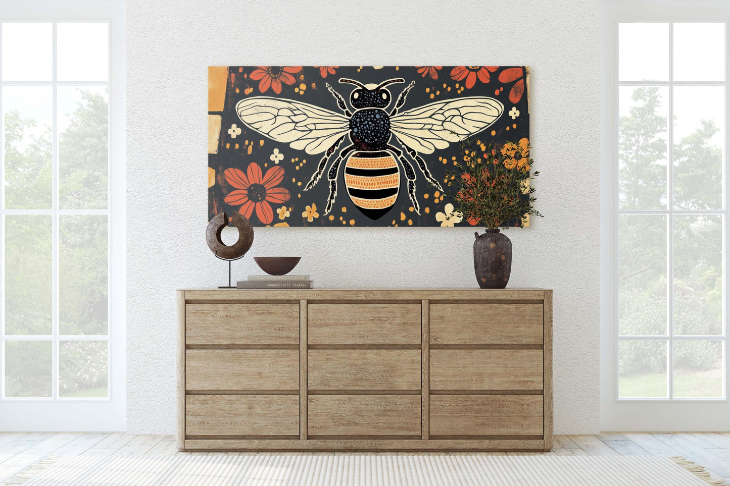 Scandinavian Bee, Folk Art, Contemporary Decor, Modern Art