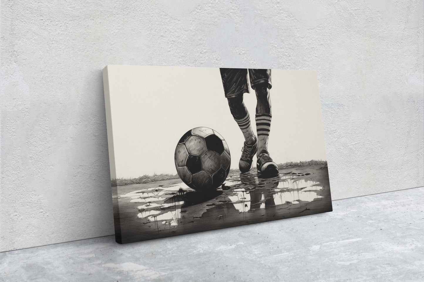 Soccer Painting, Black and White, Sports Decor, Soccer Player, Framed Canvas, Large print, Gift for Dad, Gift for Him