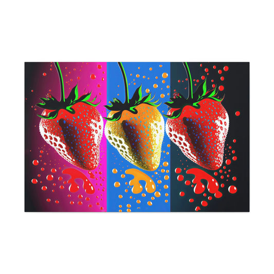 Strawberry Pop Art Canvas Art Ready To Hang Large Print, Bright Colorful