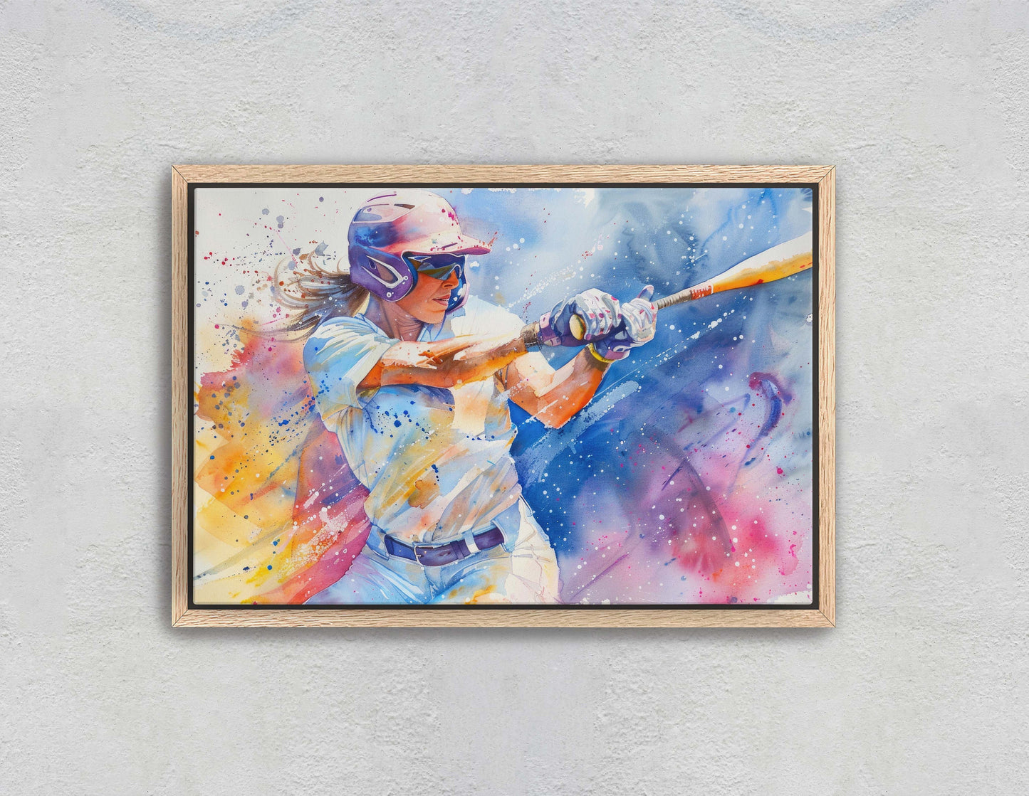 Women's Softball, Girls Baseball, Colorful sports, Woman Sports, Large Art Print, Framed Canvas, Girls Room, Kids room, Athlete
