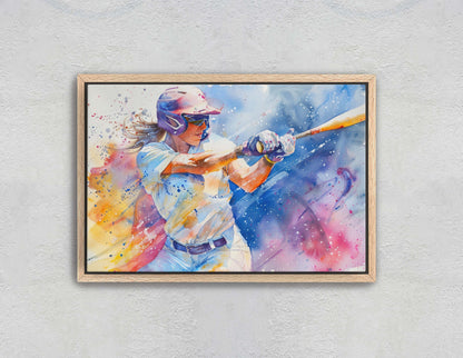 Women's Softball, Girls Baseball, Colorful sports, Woman Sports, Large Art Print, Framed Canvas, Girls Room, Kids room, Athlete