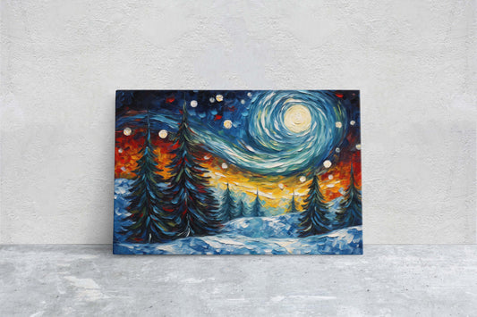 Winter Starry Night, Pine Trees Snow, Colorful Snow, Van Gogh, Framed Canvas, Night Sky, Star Sky
