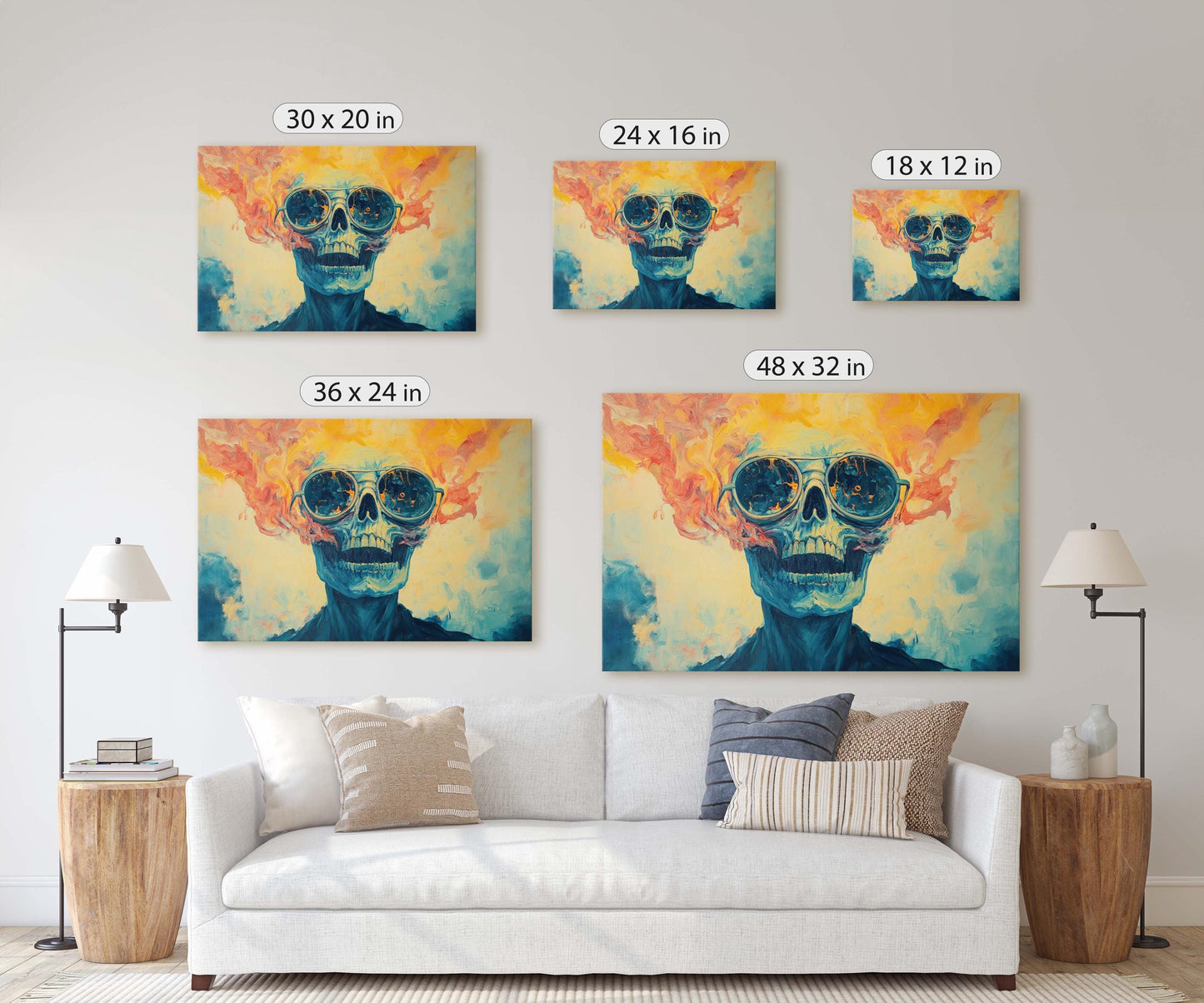 Flaming Skull, Screaming Skeleton, Gothic Decor, Halloween Art, Pop Art, Creepy Decor, Scary Art