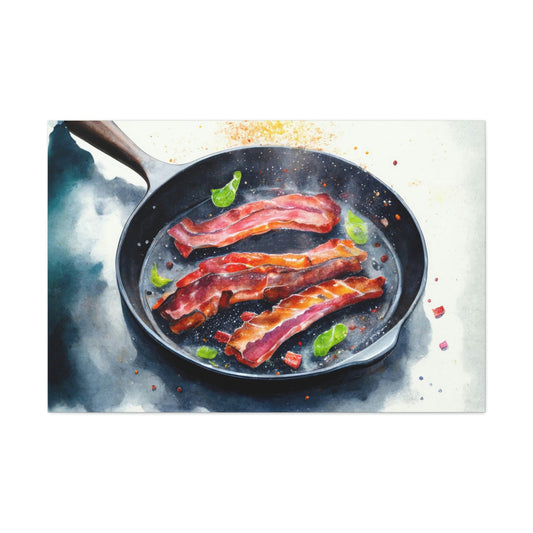 Watercolor Bacon Breakfast Canvas Art Ready To Hang Large Print, Oil Painting, Colorful, Water Color