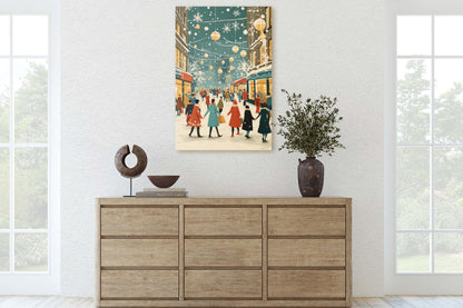 Vintage Christmas Canvas, Christmas Shopping, Christmas Village, Winter Scene