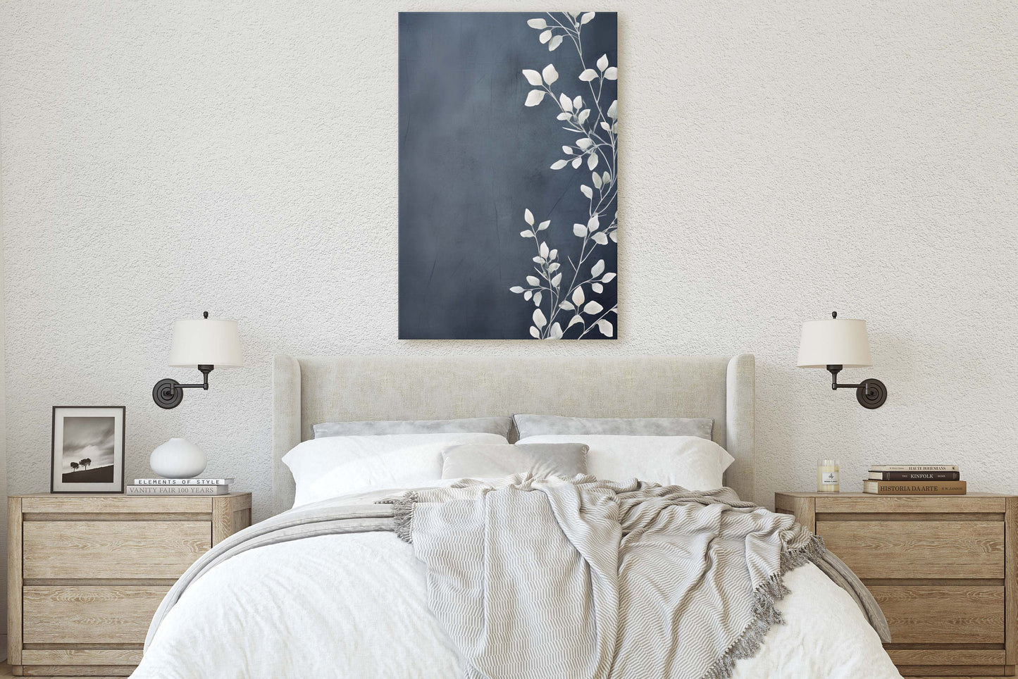 Botanical Print, Black and White, Minimalist Painting, Farmhouse Decor, Floral Wall Art, Framed Canvas, Wildflower Art