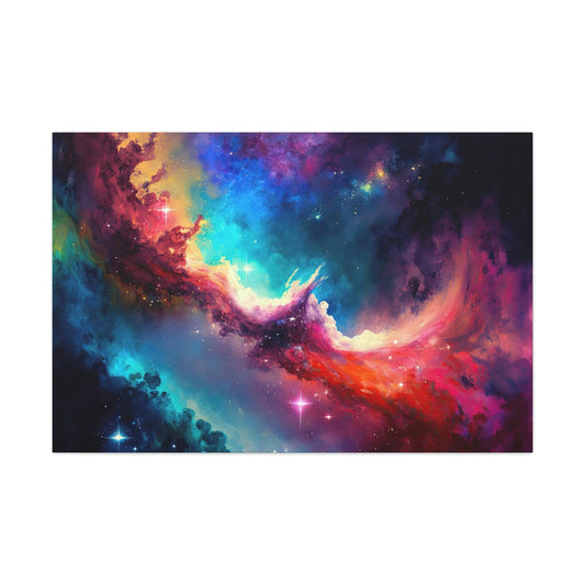 Colorful Nebula Canvas Art Ready To Hang Large Print, Night Sky, Star Sky, Space Art, Watercolor, Oil Painting