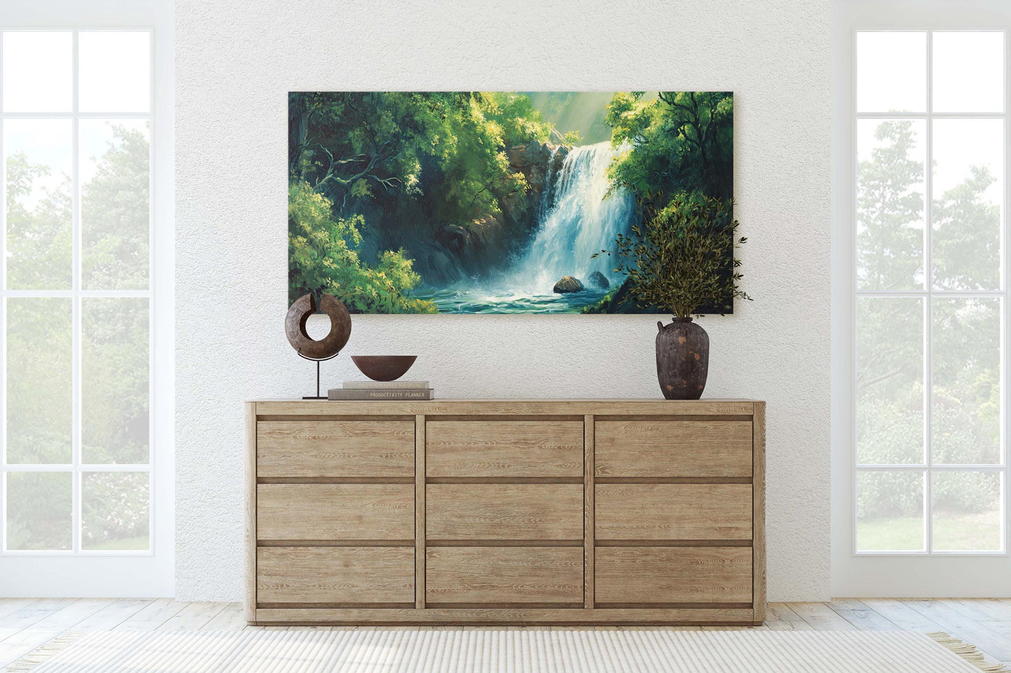Waterfall Painting, Forest Waterfall, Nature Painting