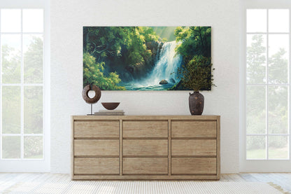 Waterfall Painting, Forest Waterfall, Nature Painting