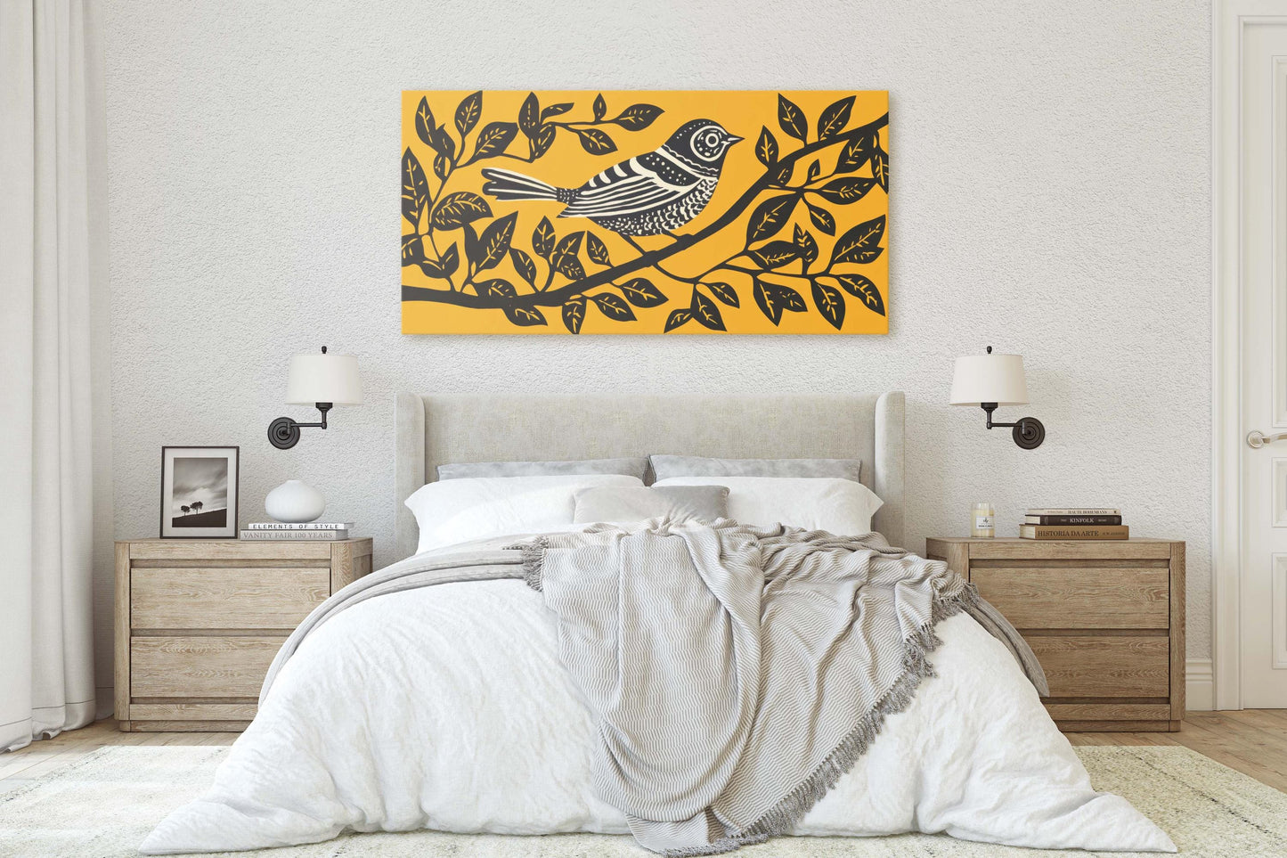 Linocut Bird Art, Scandinavian Art, Contemporary Decor