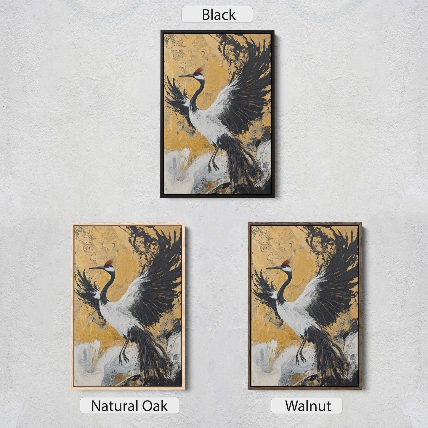 Japanese Crane, Gold Crane, Wabi Sabi, Bird Print, Japandi