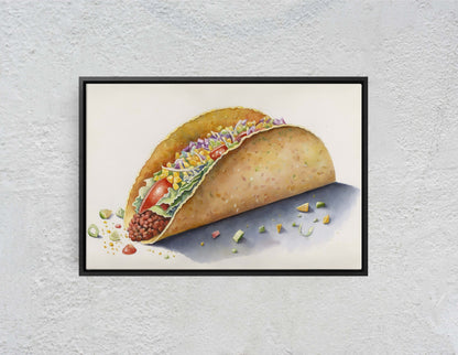 Taco Watercolor, Canvas Art, Ready To Hang Large Print,  Colorful, Water Color, Mexican food, Kitchen Art, Dining Room, Restaurant Art