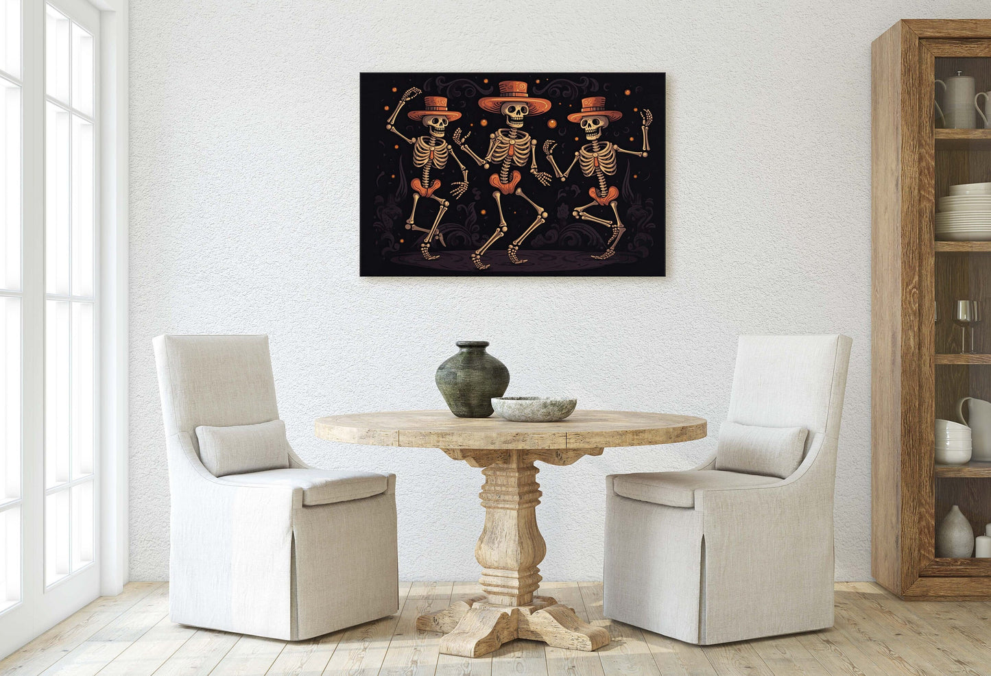 Dancing Skeletons On Canvas, Spooky Decor, Halloween Art, Day of the Dead, Cute Gothic, Macabre Art, Framed Canvas
