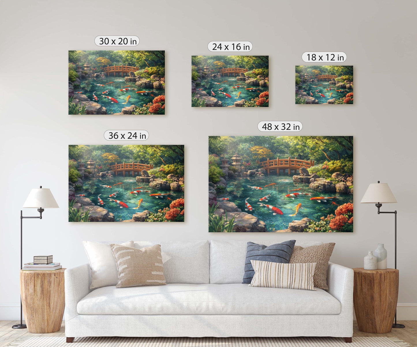 Koi Pond, Serene Koi, Japanese Art, Asia Decor