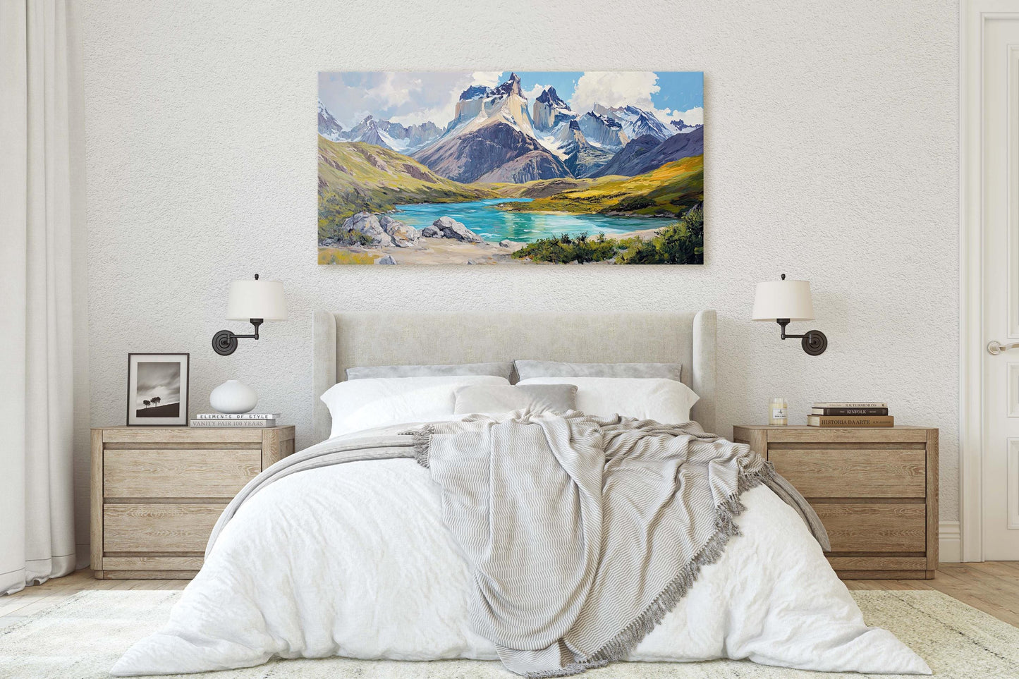 Torres del Paine Art, Chile Painting, Mountain Lake Art, Nature Painting