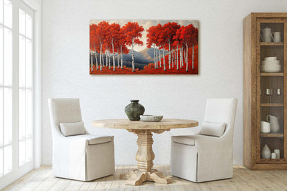 Red Aspen Tree Art, Fall Tree Painting, Mountain Aspens, Autumn Colors