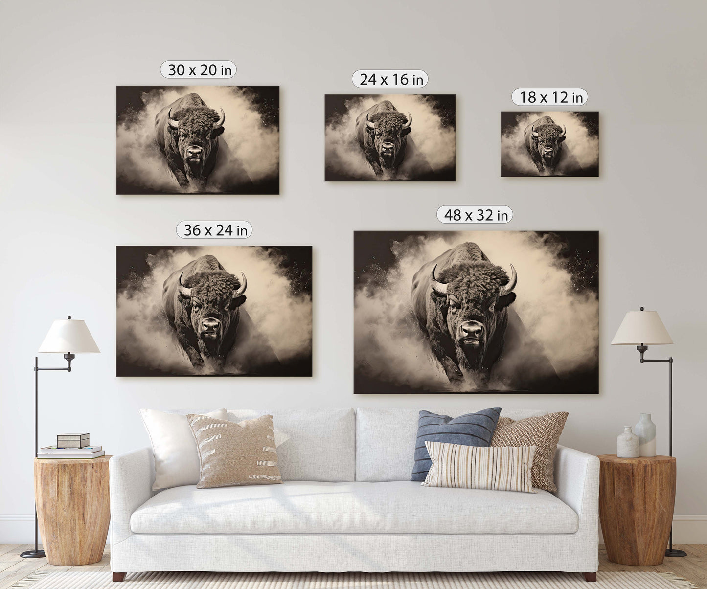 American Buffalo, Bison Picture, Buffalo Painting, Dramatic Bison, Americana, American West, Photography, Photo, Framed Canvas
