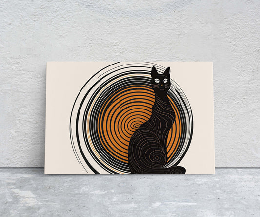 Boho Cat, Minimalist, Midcentury Canvas Art Ready To Hang Large Print, Painting, Landscape