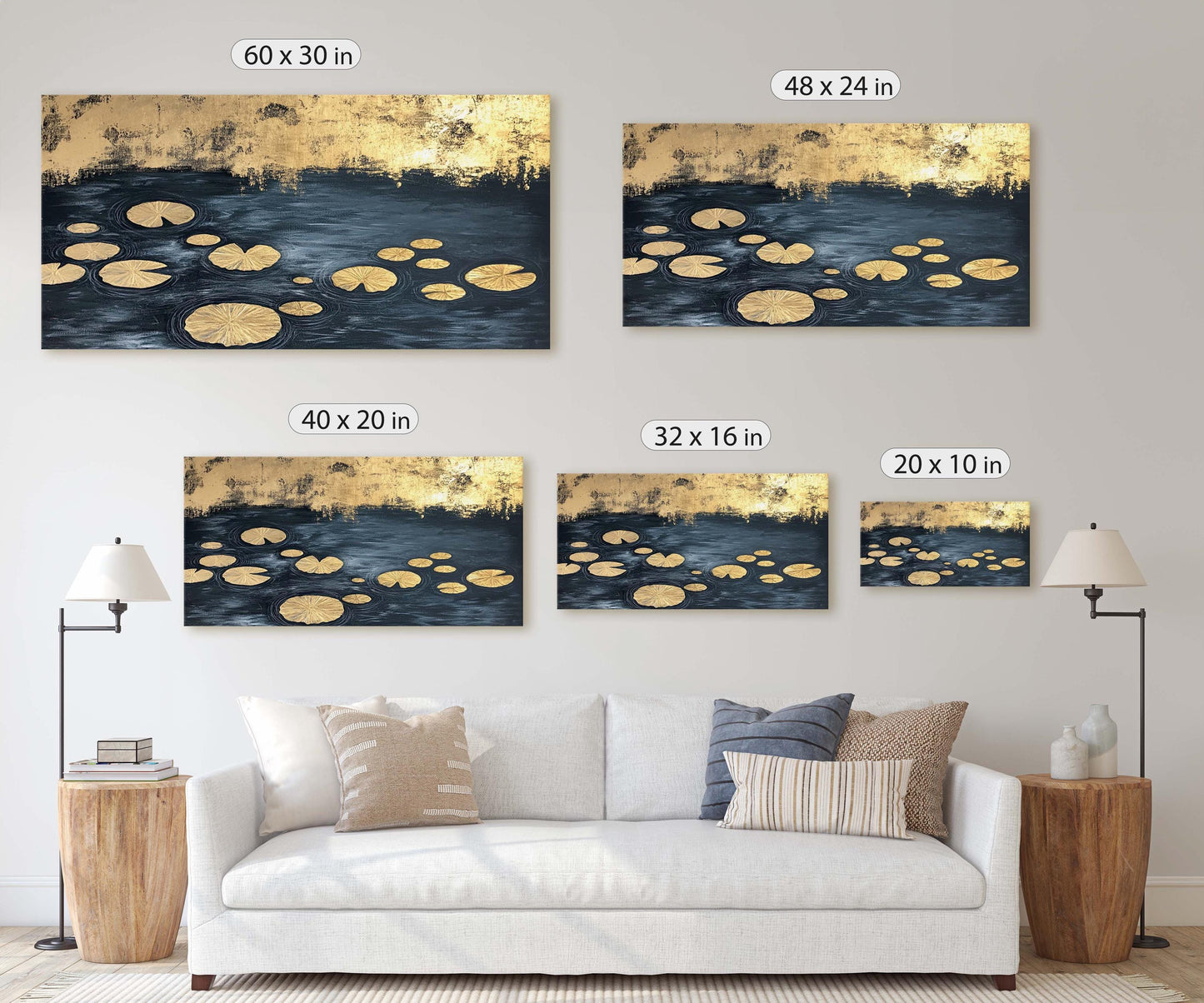 Lily Pad Pond, Black and Gold, lillipad Contemporary, Modern Abstract
