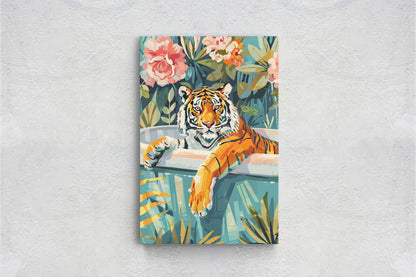 Tiger Bathtub, Maximalist Art, Dopamine Decor, Pink Kitsch, Bathroom Art, Framed Canvas, Large Art print, Dorm Decor