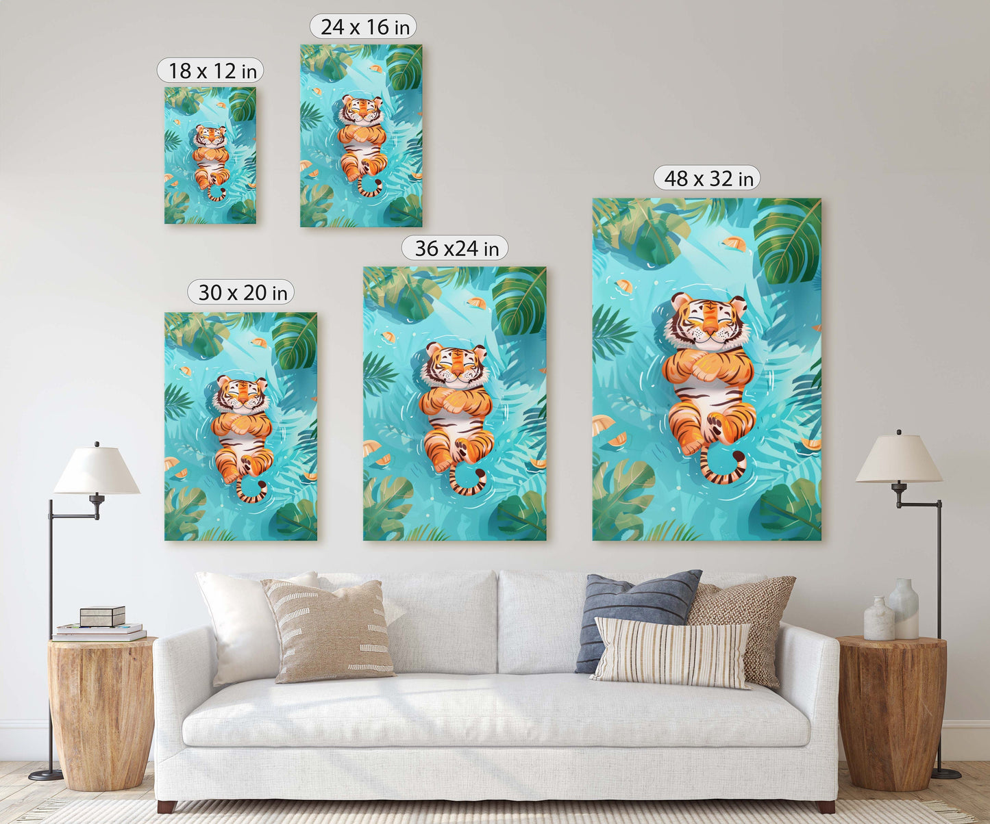 Baby Tiger Sleeping, Tiger Cub, Relaxing Tiger, Big Cat Art, Nursery Decor, Kids Room Art, Framed Canvas, Large Art Print, Tropical Decor