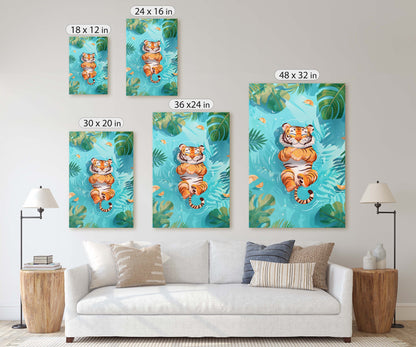 Baby Tiger Sleeping, Tiger Cub, Relaxing Tiger, Big Cat Art, Nursery Decor, Kids Room Art, Framed Canvas, Large Art Print, Tropical Decor