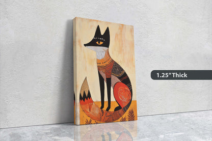 Scandinavian Fox, Folk Art, Celestial Art,  Framed Canvas, Nature Print, Whimsical, Egyptian, Abstract