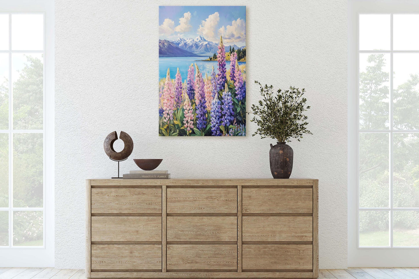 Lake Tekapo Painting, New Zealand Art, Landscape Painting, Wildflower Lake