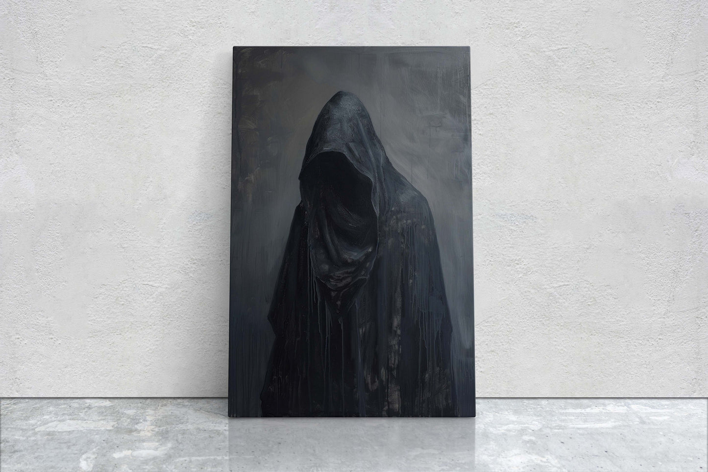 Figure of Death, Dark Robed Figure, Creepy Painting, Gothic Art, Dark Academia, Victorian Art
