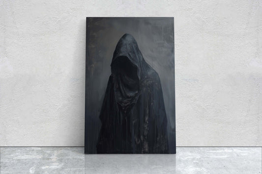 Figure of Death, Dark Robed Figure, Creepy Painting, Gothic Art, Dark Academia, Victorian Art