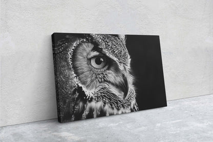 Black and White Owl, Owl Picture, Cabin Decor, Mountain Home Art, Framed Canvas, Owl Painting, Neutral Color, Bird Photo, Owl Photography