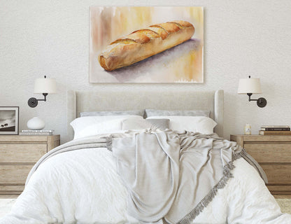 Baguette, French Bread, Fresh Baked Bread,Ready To Hang, Large Print, Watercolor Painting, Dining Room, Kitchen Art, Restaurant Art, Bakery