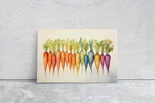 Carrots on Canvas, Colorful Food, Watercolor Dining, Root Vegetables, Heirloom Root Fruit, Rainbow Carrots, Framed Canvas, Kitchen Decor