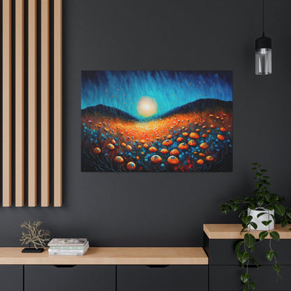Fantasy Mushroom World Canvas Art Ready To Hang Large Print, Oil Painting, Colorful, Moon,