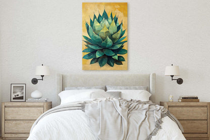 Agave Painting, Yellow Green Cactus, Desert Art, Mexico Art
