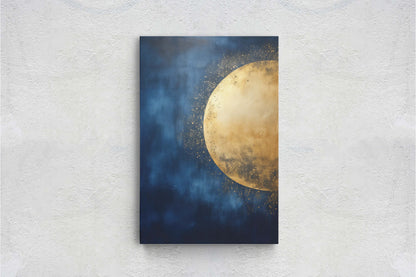 Gold Moon on Indigo, Moon Painting, Minimalist Art, Circle Indigo, Maximalist Art, Contemporary Decor, Celestial Art, Space Decor, Night Sky