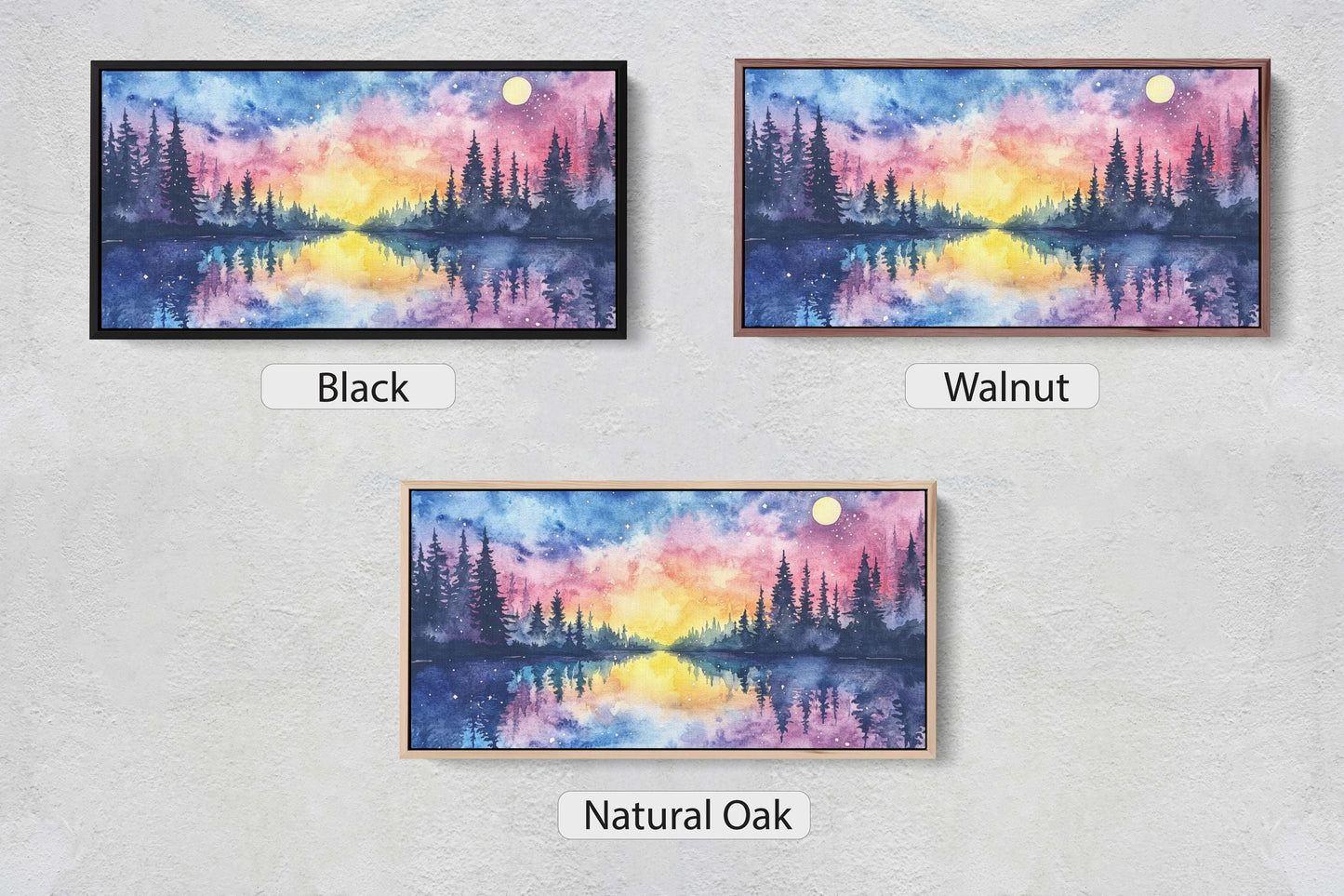 Mystical Lake, Pastel Colors, Watercolor, Ethereal Sky