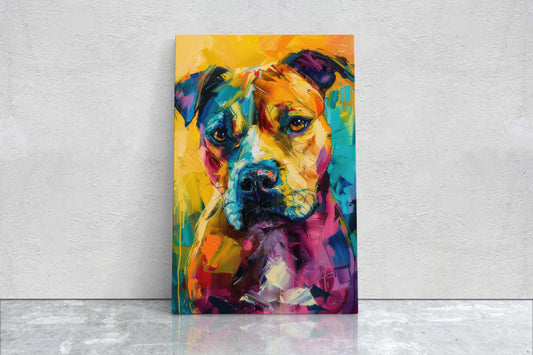 Pit bull Watercolor, Pop Art, Dog Painting, Animal Lover, Quirky Art, Fun Decor, Large Art Print, Framed Canvas, Vivid Color, Pooch Art