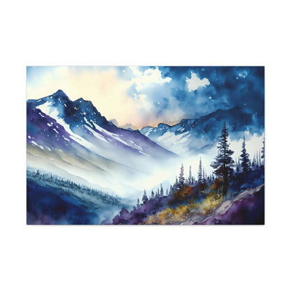 Mountain Side Landscape - Watercolor stretched canvas