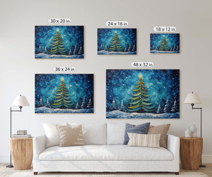 Starry Christmas Tree, Starry Night, Christmas Painting, Xmas Decor, Framed Canvas, Large Painting, Festive Print, Winter Art