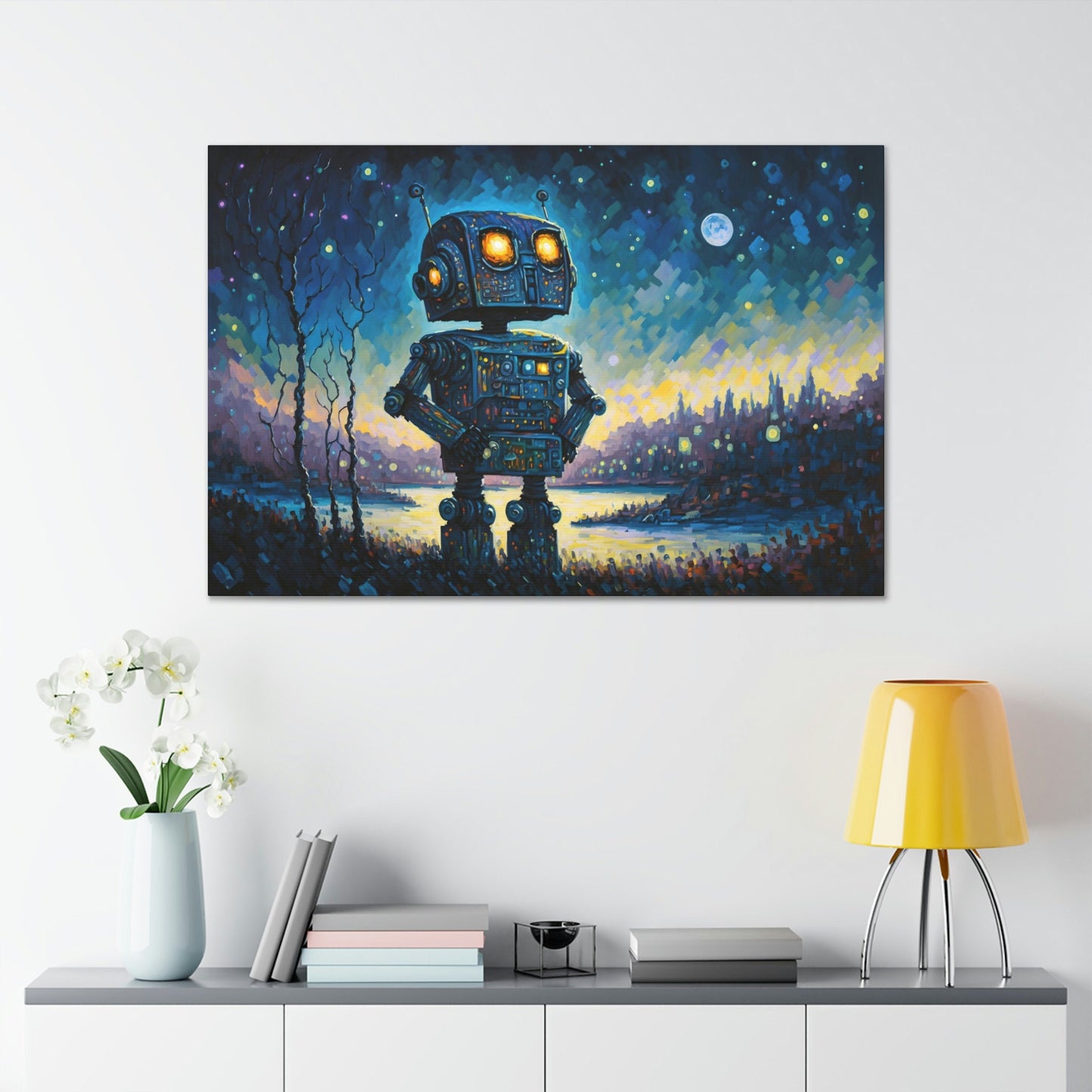 Robot Starry Night Canvas Art