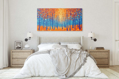 Pointillism Autumn, Fall on Canvas, Abstract Aspen Trees, Framed Canvas