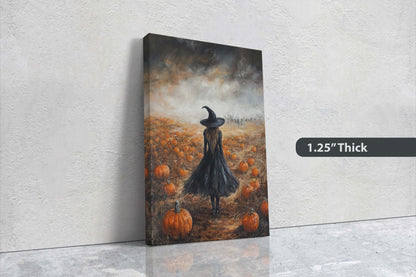 Witch Pumpkin Patch, Black Witch, Pumpkin Field, Halloween Decor, Gothic Art, Artistic, Lone Witch